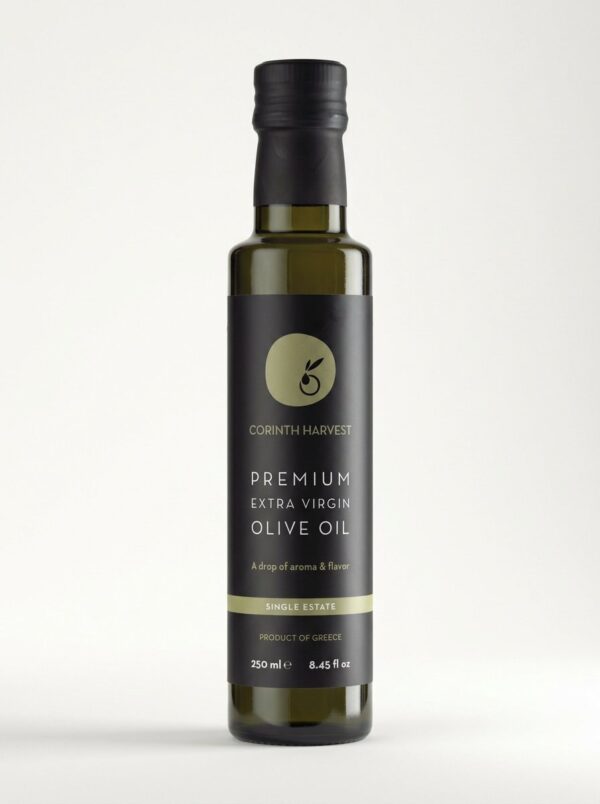 Corinth Harvest Premium Extra Virgin Olive Oil, 250 ml dark glass Dorica bottle