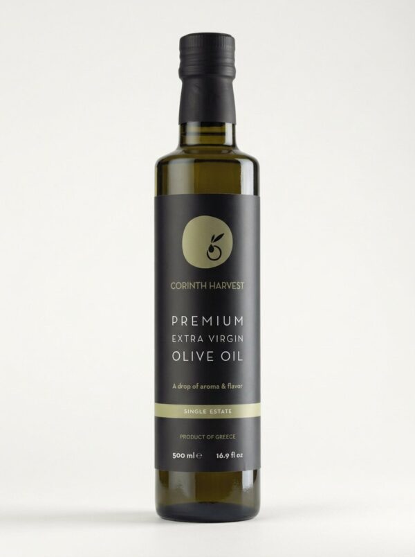 Corinth Harvest Premium Extra Virgin Olive Oil, 500 ml dark glass Dorica bottle
